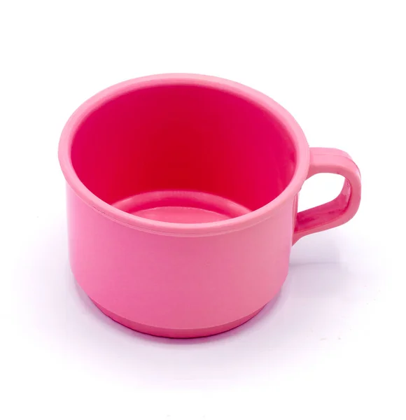 Пластиковий Кухоль Рожевою Паличкою Білому Тлі — стокове фото