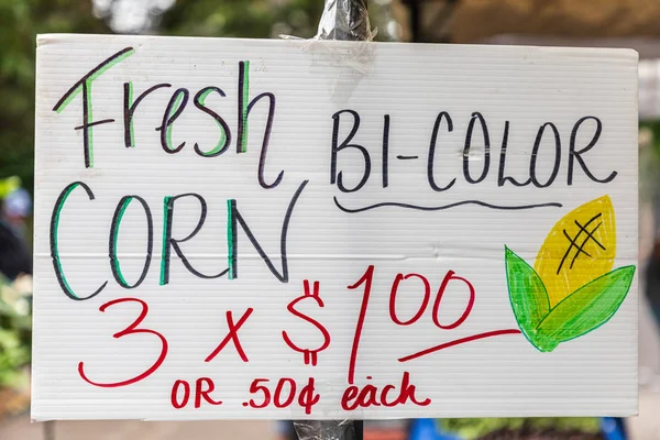Usa Washington State Vancouver Vendor Sign Fresh Corn Cob Farmers — Stock Photo, Image