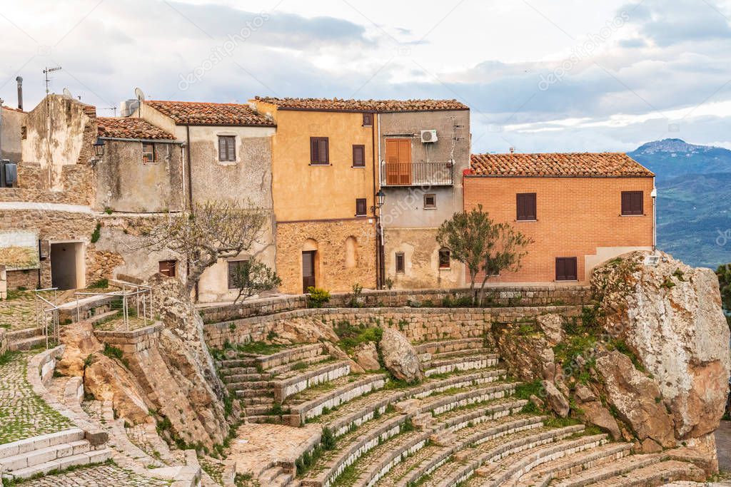 Italy, Sicily, Palermo, Pollina. The Teatro Pietra Rosa, a the stone theater in Pollina.