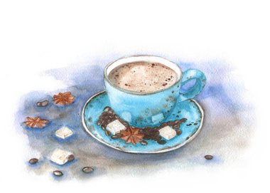 Suluboya turkuaz kahve fincanı