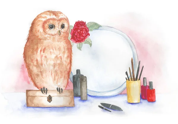 Watercolor beauty owl