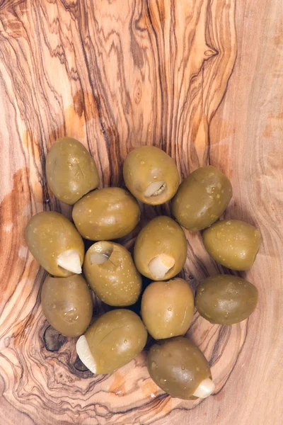 Colossal olives hand stuffed with garlic gloves — Stock Photo, Image