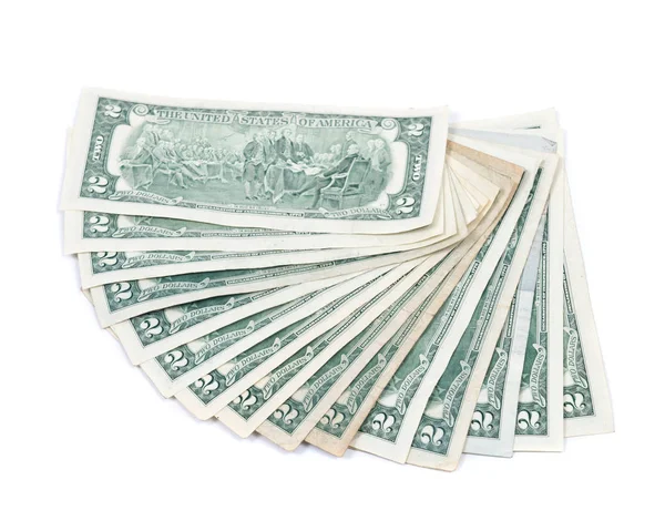 Fan of two dollar bills — Stock Photo, Image