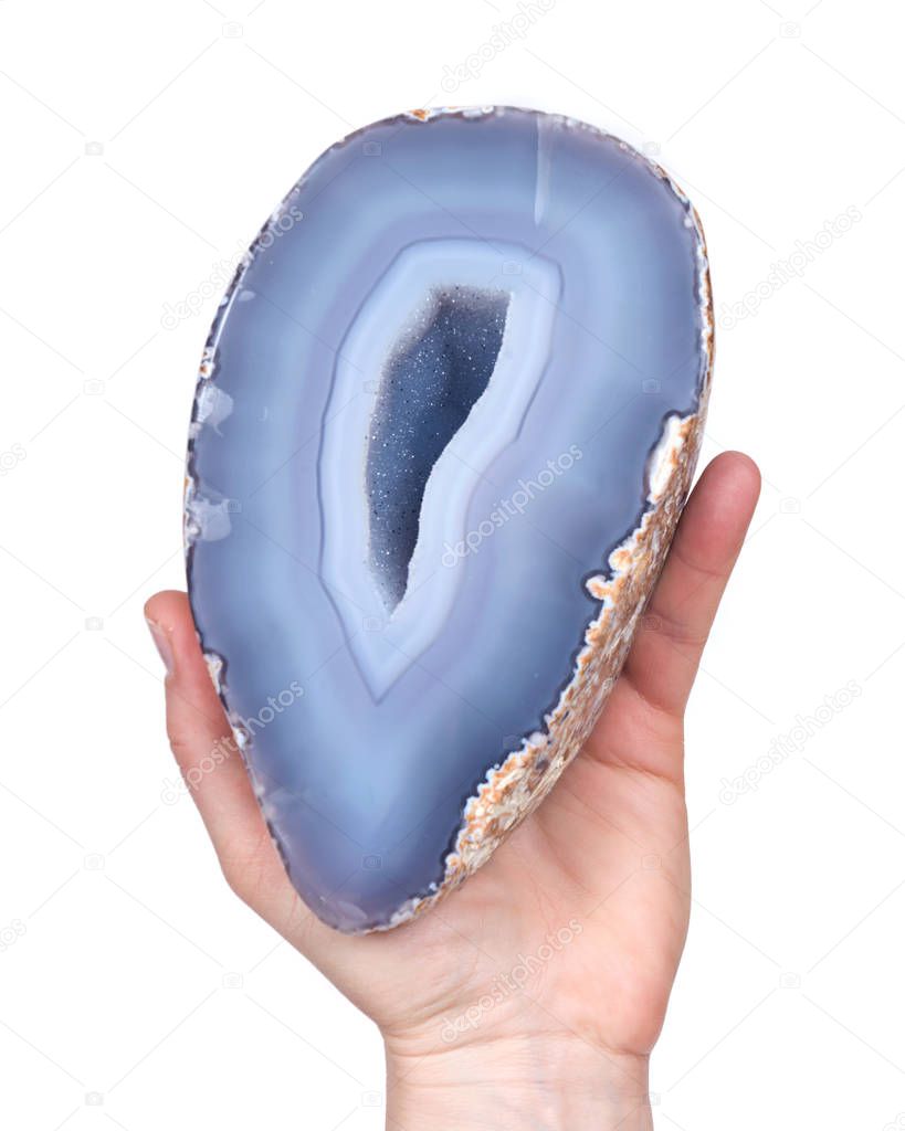 Partially polished blue lace agate geode