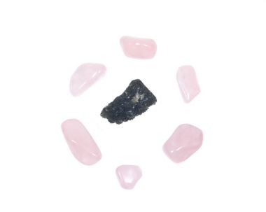 Moldavite - form of tektite and rose quartz clipart