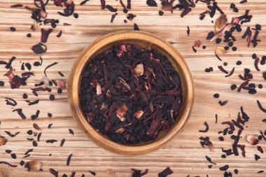 Vahşi berry yaprak hibiscus ahşap kase