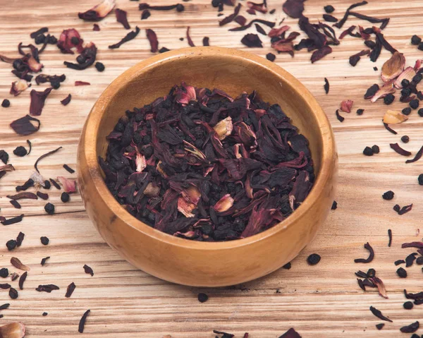 Vahşi berry yaprak hibiscus ahşap kase