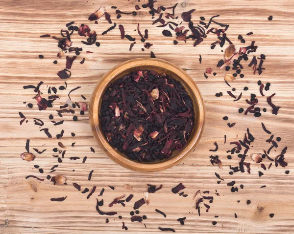 Vahşi berry yaprak hibiscus ahşap kase