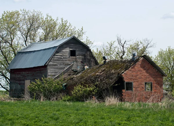 Разрушенный дом и амбар — стоковое фото