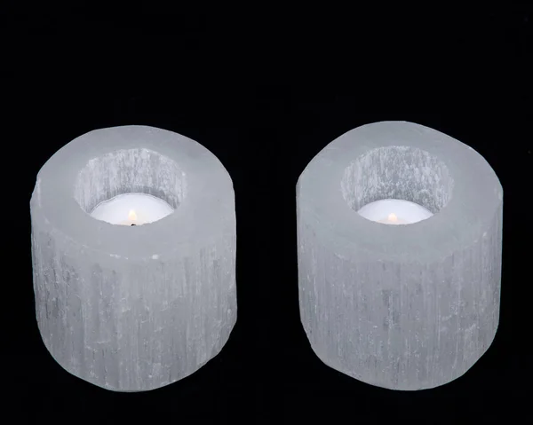 Blanco selenita cilindro té titular de la luz — Foto de Stock
