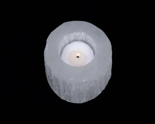 Support de lumière thé cylindre sélénite blanc — Photo