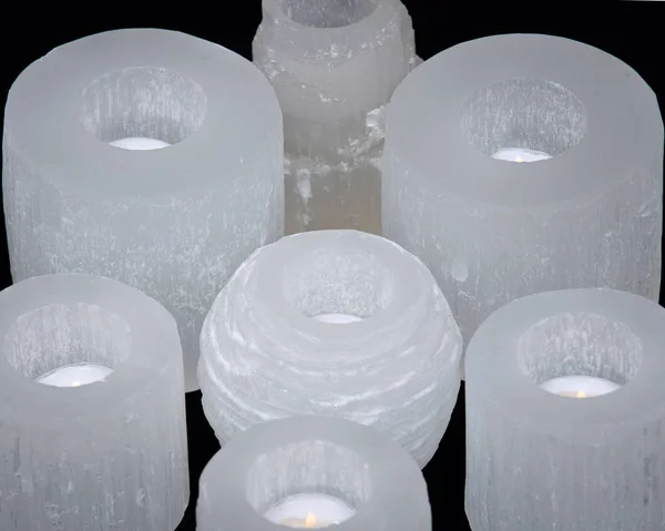 White selenite tea light holders — Stock Photo, Image