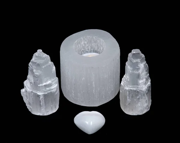 Beyaz selenit silindir TEALIGHTLIK, kalp ve herhangi bir zamanda oyma 