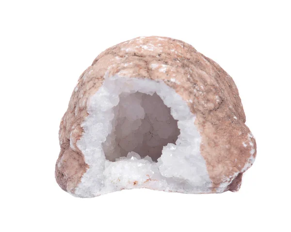 Geode de quartzo de cristal claro com centro druzy cristalino — Fotografia de Stock