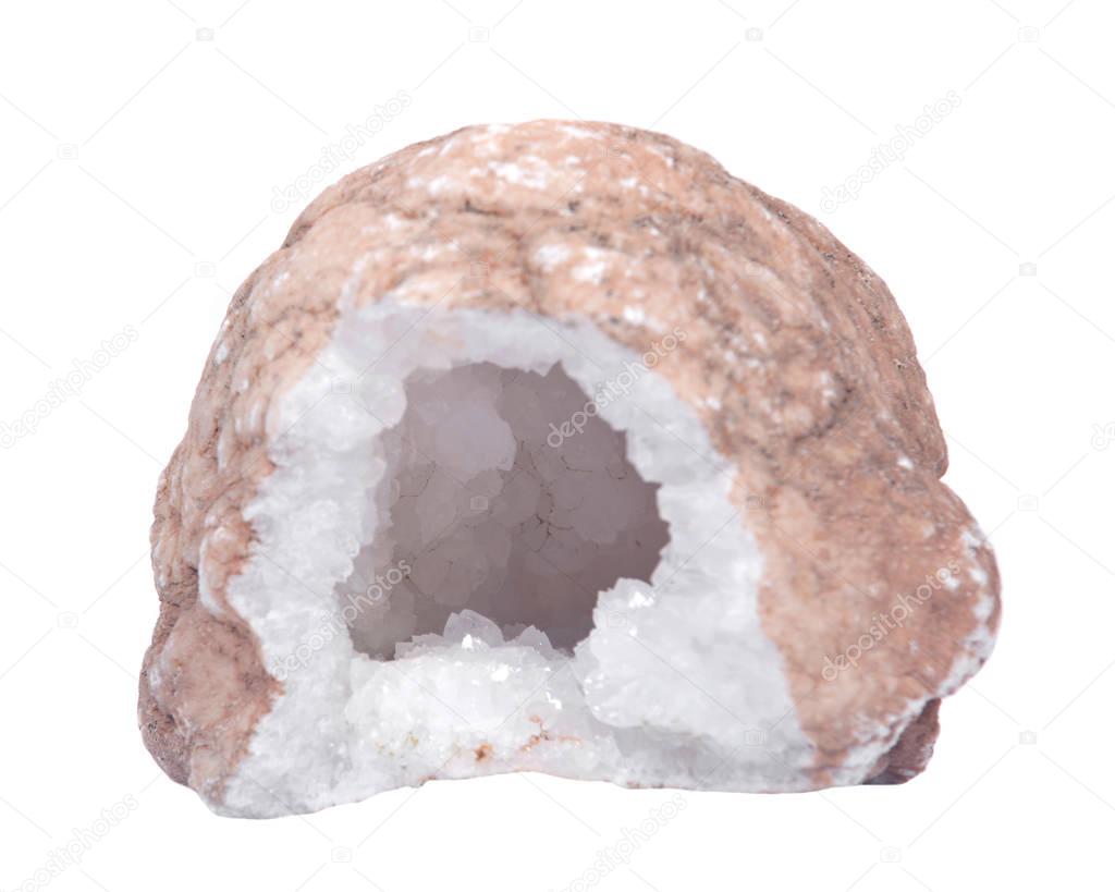 Clear crystal quartz geode with crystalline druzy center