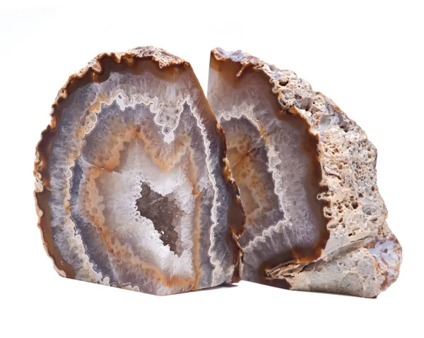 Delvis polerad multicolor agat geode med kristallinskt druzy center — Stockfoto