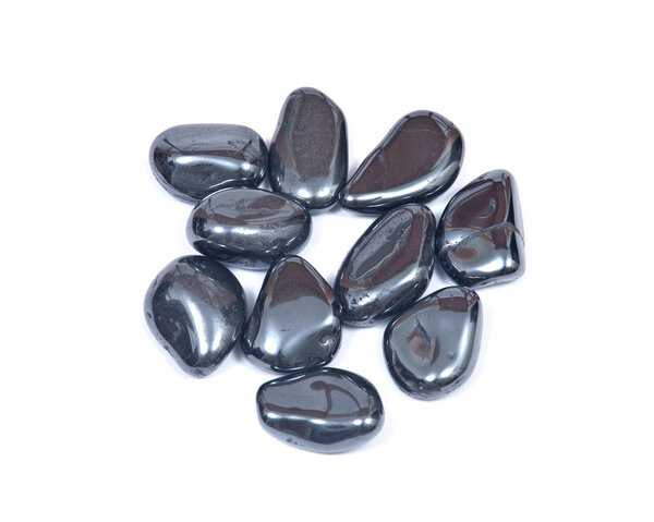 Bright and shiny metallic gray tumbled hematite