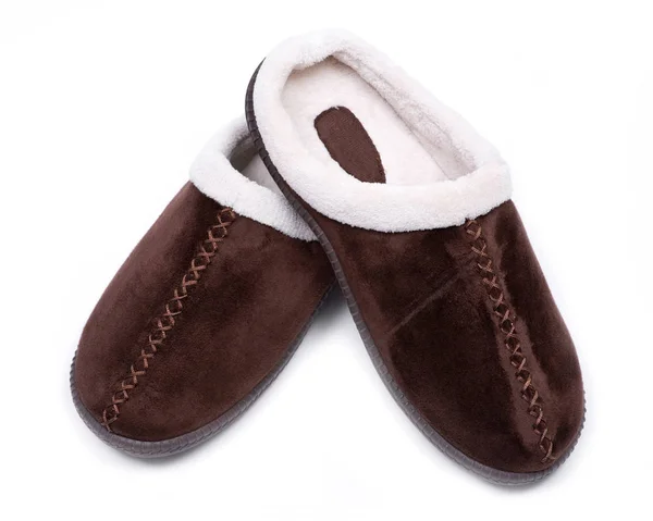 Warme Gezellige Comfortabele Slippers Geïsoleerd Witte Achtergrond — Stockfoto