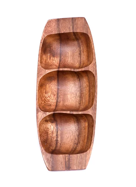 Dreiteiliges Serviertablett Aus Einem Stück Massivem Akazienhartholz Isoliert Auf Weißem — Stockfoto