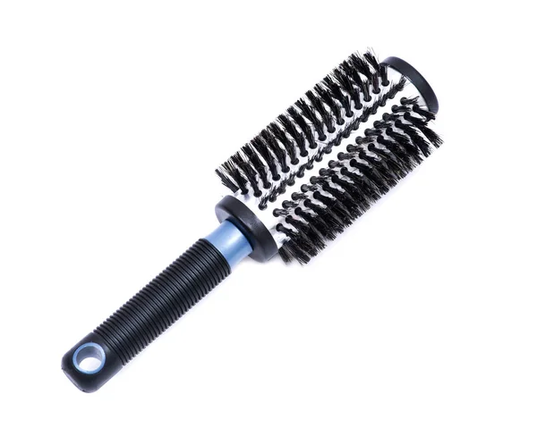 Brosse Cheveux Ronde Baril Aluminium Avec Poils Sanglier Isolés Sur — Photo