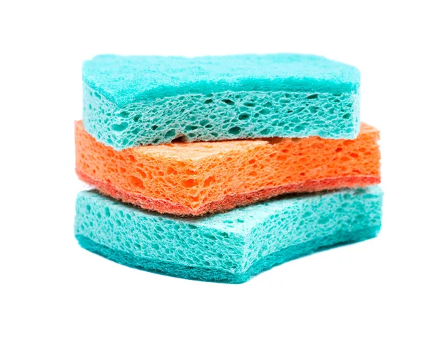 Orange Green Non Scratch Scrubbing Sponge Isolated White Background — Stock Photo, Image