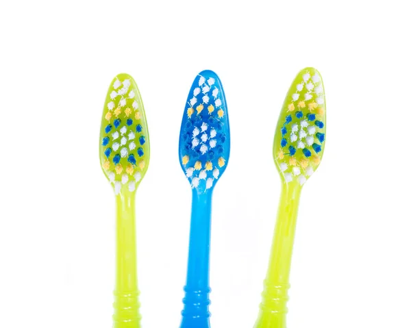 Escova Dentes Plástica Colorida Isolada Fundo Branco — Fotografia de Stock
