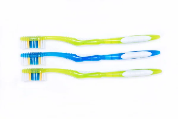 Escova Dentes Plástica Colorida Isolada Fundo Branco — Fotografia de Stock