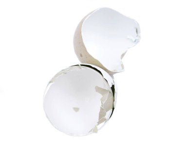 Yıkanmamış taze organik GDO ve soya ücretsiz beyaz arka plan üzerinde izole yükseltilmiş tavuk yumurta kabuğu çayıra