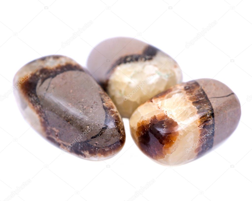 Highly polished tumbled Septarian  from India isolated on white background 