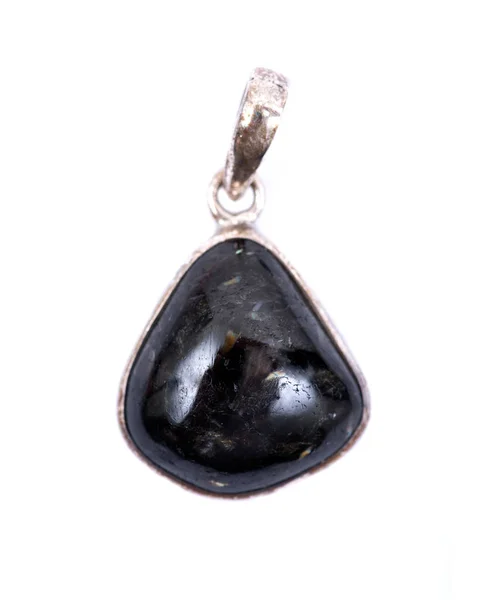 High Grade Genuine Nuummite Greenland Pendant Sterling Silver Isolated White — Stock Photo, Image