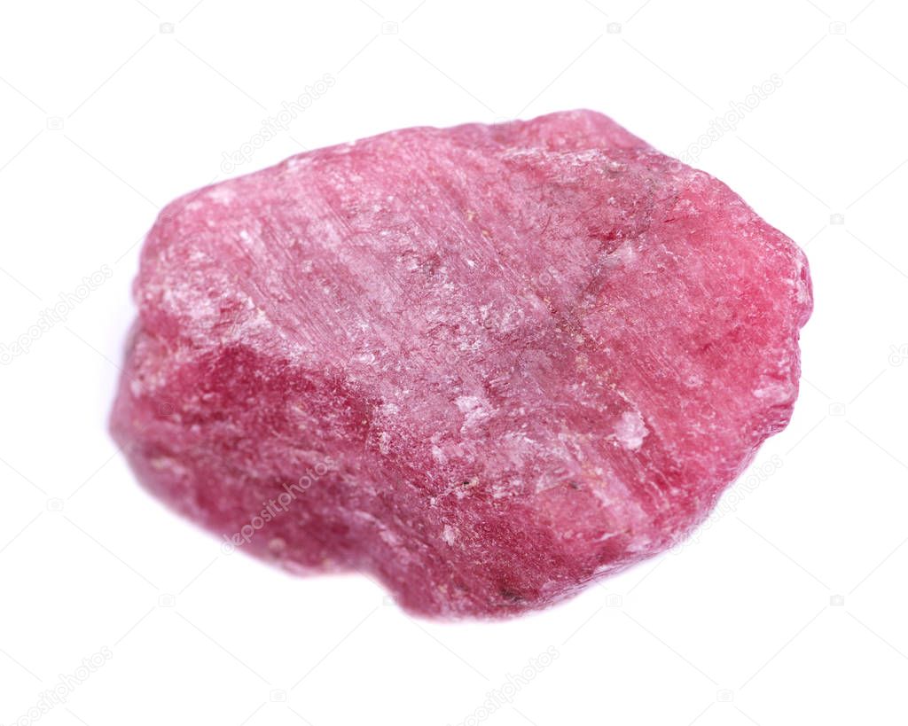 Rough gemmy red Rhodonite from Brazil isolated on white background
