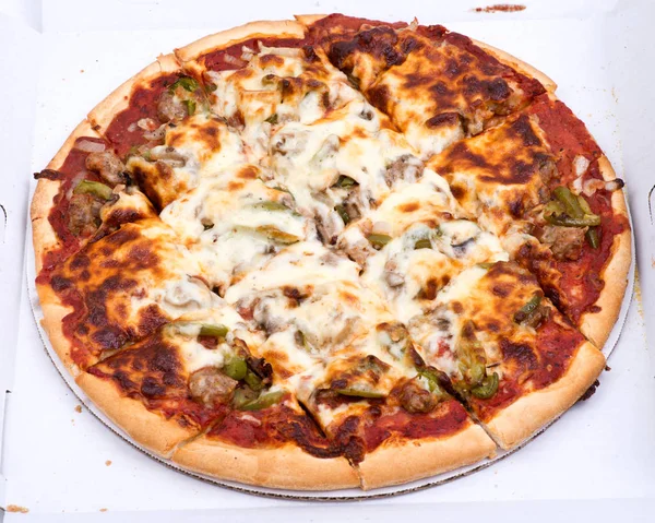 Chicago Classic Thin Crust Sausage Mushrooms Green Peppers Onion Pizza Royalty Free Stock Images