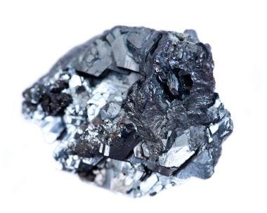 Benzersiz parlak metalik gri hematit oluşumu gelen beyaz arka plan üzerinde izole Utah, 