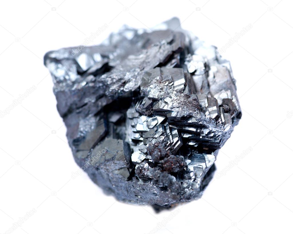 Unique bright and shiny metallic gray Hematite Formation From Utah, isolated on white background 