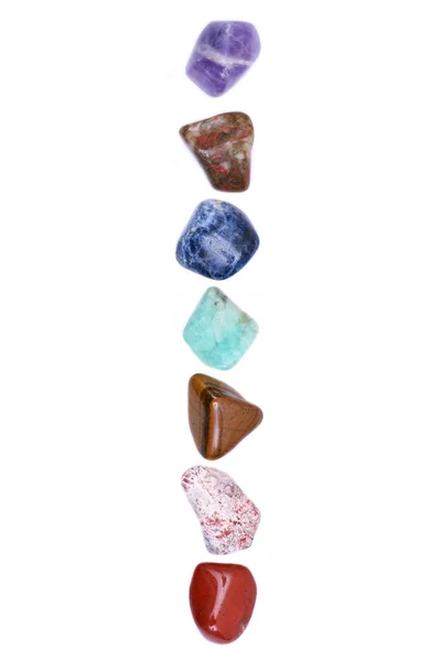 Sada Sedmi Léčivých Kamenů Čakry Pro Crystal Léčení Izolovaných Bílém — Stock fotografie
