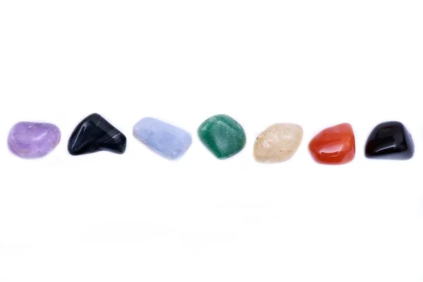 Set Seven Healing Chakra Stones Crystal Healing Isolated White Background — Stock Photo, Image