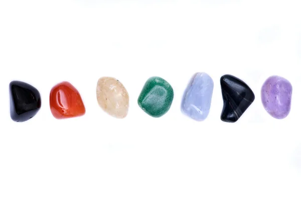 Conjunto Siete Piedras Chakra Curativas Para Curación Cristales Aisladas Sobre — Foto de Stock