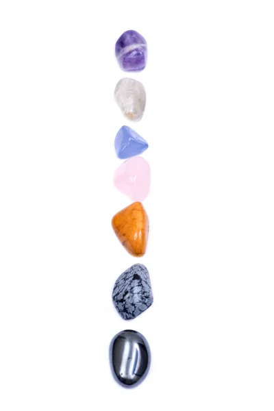 Set Sette Pietre Chakra Curative Guarigione Dei Cristalli Isolate Sfondo — Foto Stock