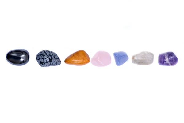 Set Seven Healing Chakra Stones Crystal Healing Isolated White Background — Stock Photo, Image