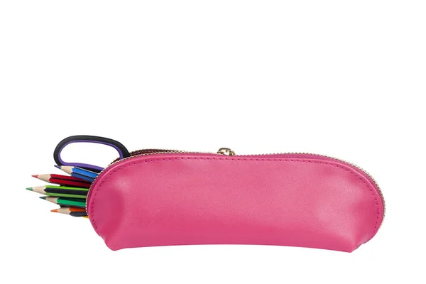 Pink pencil case with pencils protruding Stock Picture
