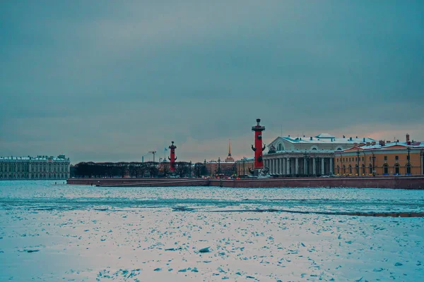 Vista Sulla Strelka Dell Isola Vasilyevsky Palazzo Inverno Ammiragliato — Foto Stock