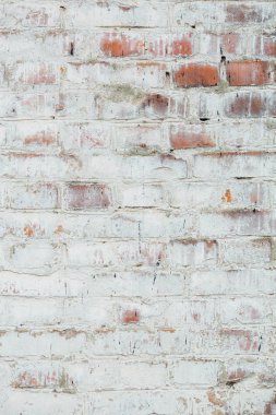 Kötü bozuk kırmızı tuğla duvarına textu beyaz boya ile boyanmış