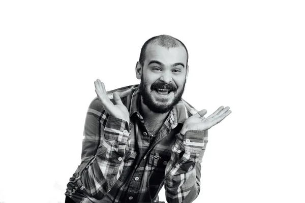 Portrait d'un homme à barbe rouge, chauve et brutal. Blanc isolé b — Photo