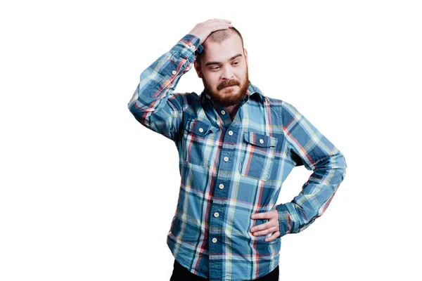 Retrato de un hombre con barba roja, calvo y brutal. Blanco aislado b —  Fotos de Stock