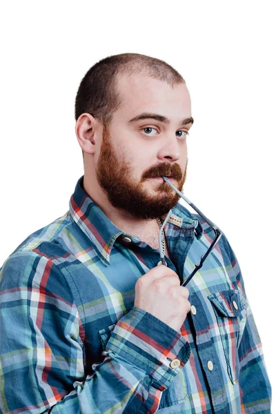 Portrait d'un homme à barbe rouge, chauve et brutal. Blanc isolé b — Photo