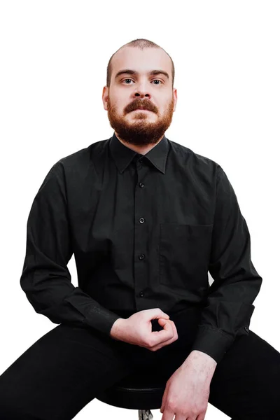 Retrato de un hombre con barba roja, calvo y brutal. Blanco aislado b — Foto de Stock