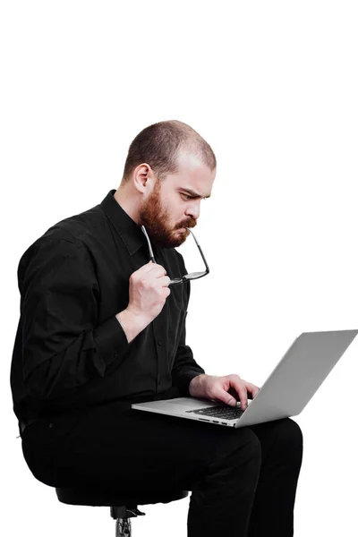 Portrait of a red-bearded, balding male brutal. White isolated. — Stock Photo, Image