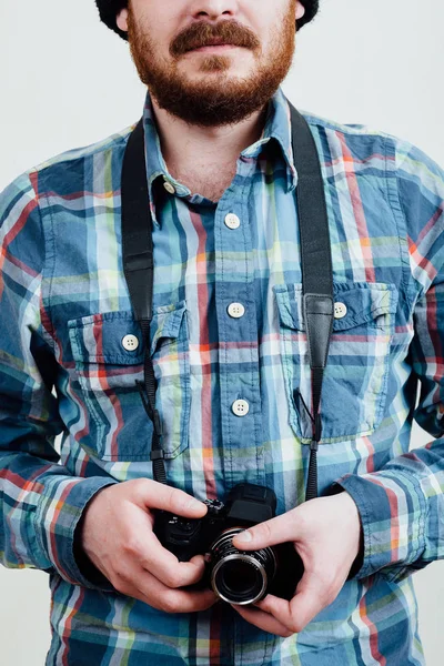 Portrait of a red-bearded, balding male brutal. White isolated b