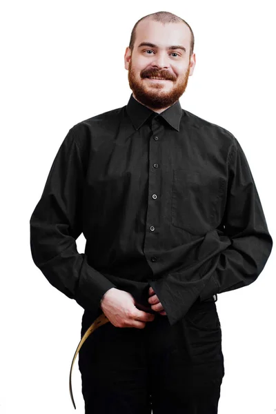 Portrait of a red-bearded, balding male brutal. White isolated b — Stock Photo, Image