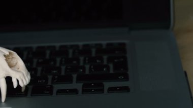 Alt çene üstünde laptop klavye olmadan Fox kafatası. Bu Tehology ve yapay zeka tehlikeleri kavramı